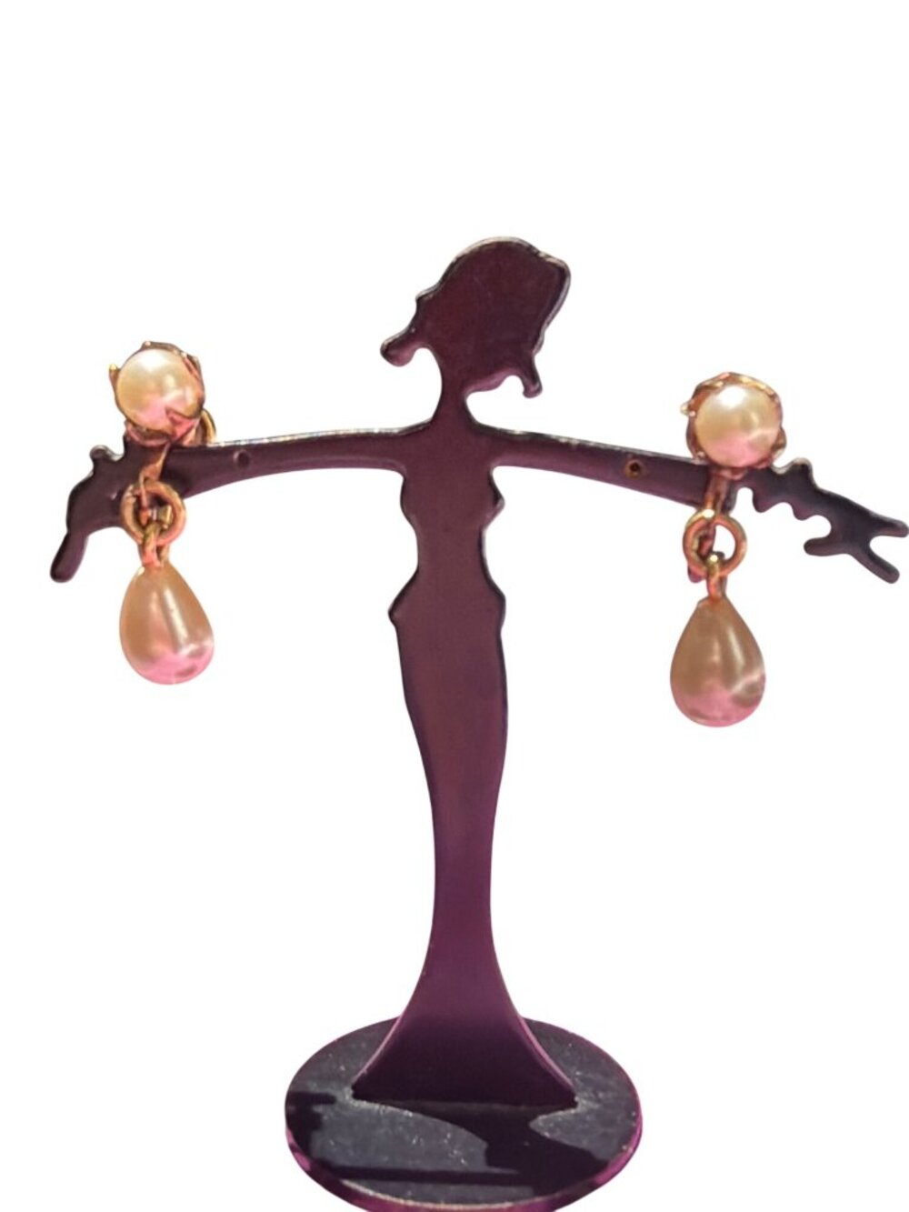 Vtg 1/20 12K HG Gold Filled Screw Back Dangle Earring Faux Pearl Drops Estate 1"